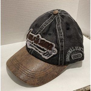 America Original Vintage 2001 Denim Baseball Hat With Brown Accents Adjustable